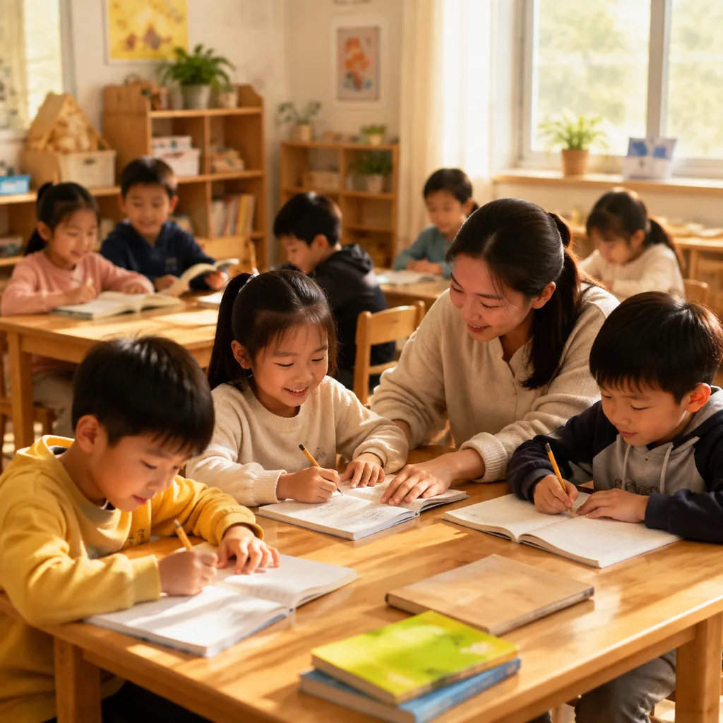老师在托管教室辅导学生